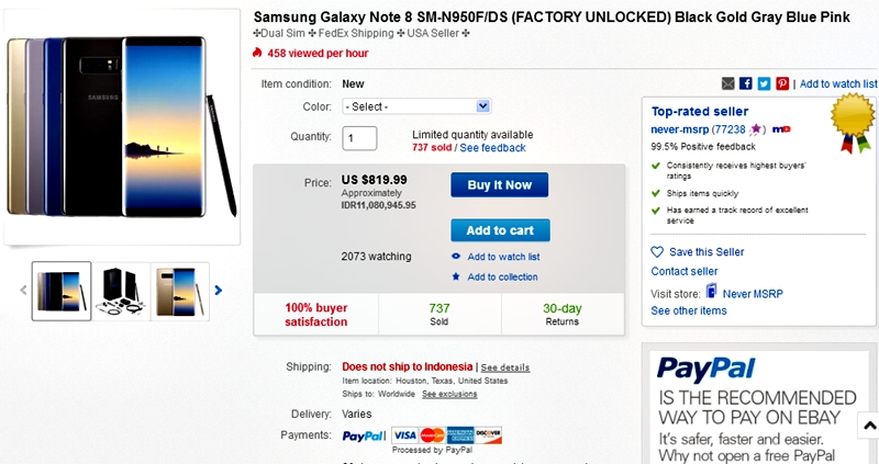 Samsung Galaxy Note 8 eBay - Samsung Galaxy Note 8 Dual-SIM Sudah Dijual di eBay